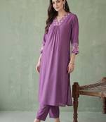women ethnic motifs embroidered regular thread work kurta with trousers