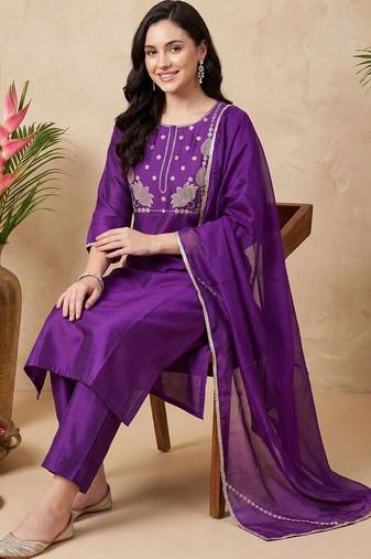 women ethnic motifs embroidered regular sequinned liva kurta with trousers & with dupatta