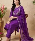 women ethnic motifs embroidered regular sequinned liva kurta with trousers & with dupatta