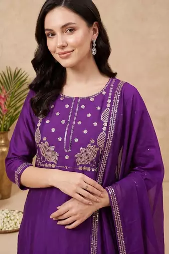 women ethnic motifs embroidered regular sequinned liva kurta with trousers & with dupatta