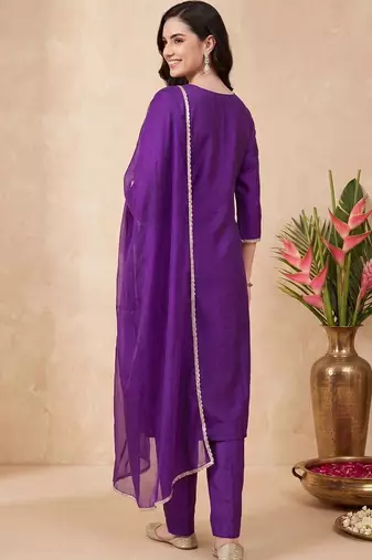 women ethnic motifs embroidered regular sequinned liva kurta with trousers & with dupatta