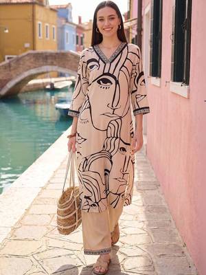 women printed regular kurta with palazzos 6