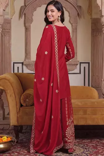 women ethnic motifs embroidered regular thread work kurta with palazzos & with dupatta