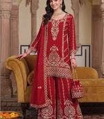 women ethnic motifs embroidered regular thread work kurta with palazzos & with dupatta