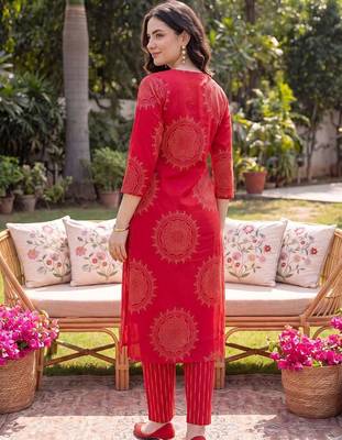 women ethnic motifs printed regular mirror work cotton kurta with trousers & with dupatta 6