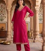 women regular thread work kurta with trousers