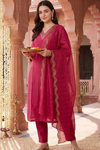 women ethnic motifs regular kurta with trousers & with dupatta