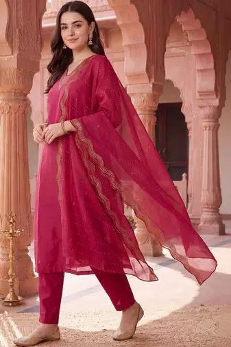 women ethnic motifs regular kurta with trousers & with dupatta