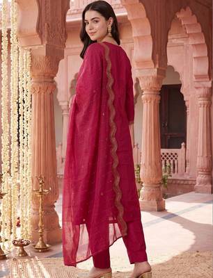 women ethnic motifs regular kurta with trousers & with dupatta 6