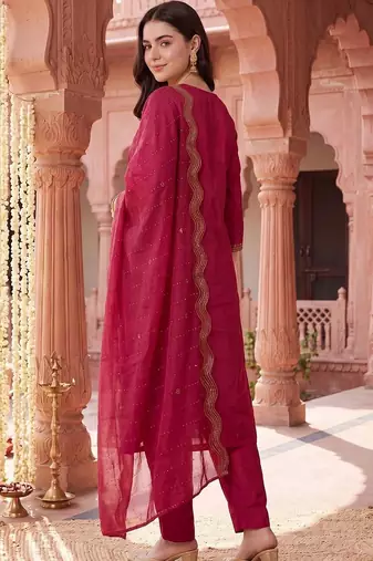 women ethnic motifs regular kurta with trousers & with dupatta