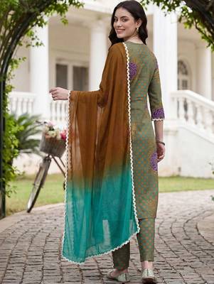 women printed regular cotton kurta with trousers & with dupatta 6