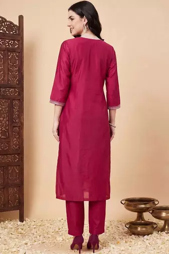 women ethnic motifs embroidered regular thread work liva kurta with trousers & with dupatta