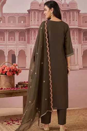 women ethnic motifs embroidered regular thread work liva kurta with trousers & with dupatta