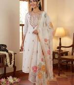 women floral embroidered regular thread work kurta with trousers & with dupatta