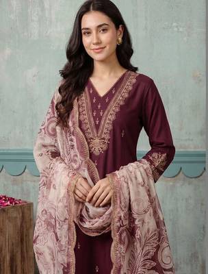 women ethnic motifs embroidered regular thread work kurta with patiala & with dupatta 2