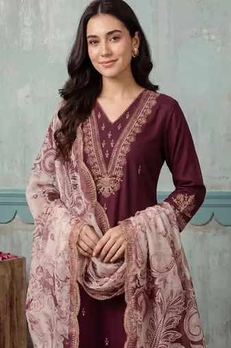 women ethnic motifs embroidered regular thread work kurta with patiala & with dupatta