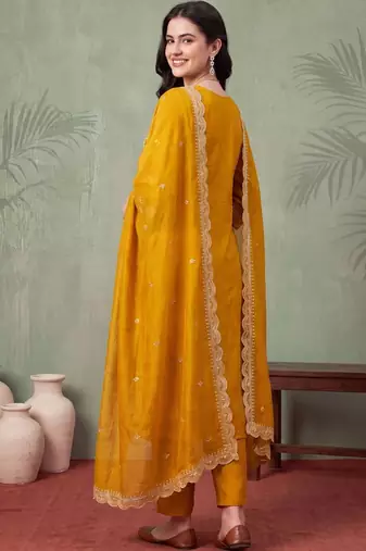women ethnic motifs embroidered regular thread work kurta with trousers & with dupatta