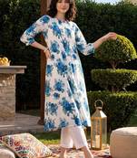 women floral printed pleated cotton kurta with trousers