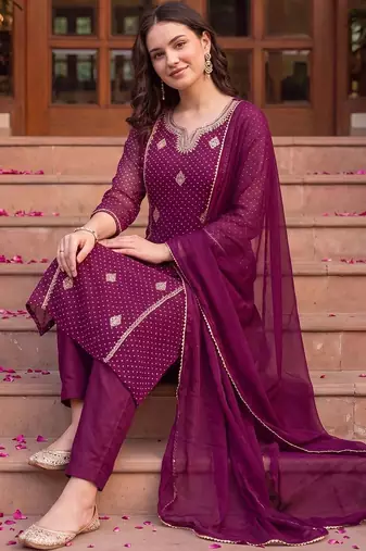 women ethnic motifs printed regular kurta with trousers & with dupatta