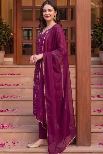 women ethnic motifs printed regular kurta with trousers & with dupatta