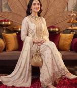 women ethnic motifs embroidered regular thread work kurta with sharara & with dupatta