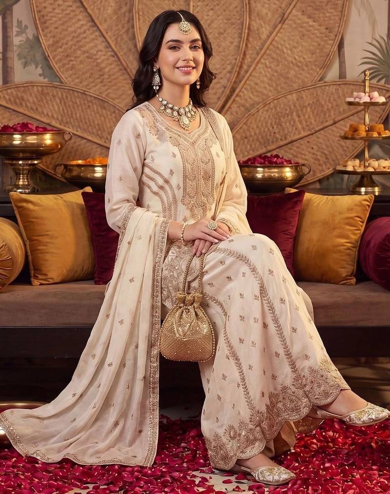 women ethnic motifs embroidered regular thread work kurta with sharara & with dupatta