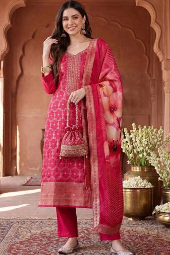 women ethnic motifs embroidered regular kurta with trousers & with dupatta