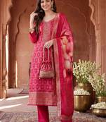 women ethnic motifs embroidered regular kurta with trousers & with dupatta