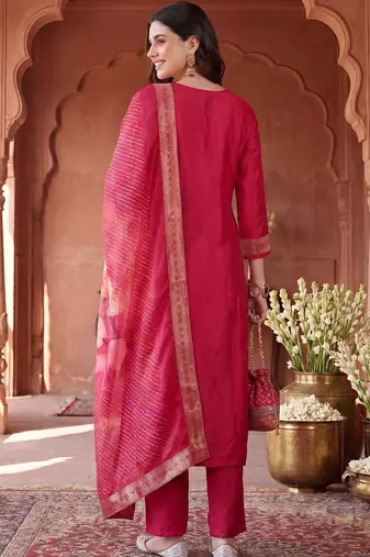 women ethnic motifs embroidered regular kurta with trousers & with dupatta