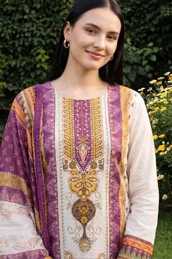 women ethnic motifs printed regular cotton kurta with trousers & with dupatta