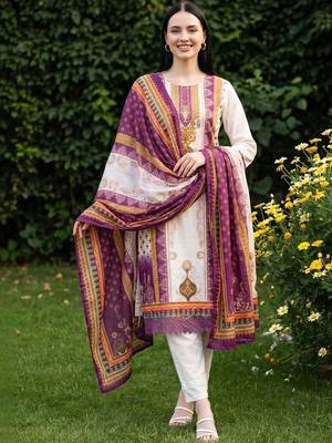 women ethnic motifs printed regular cotton kurta with trousers & with dupatta 6