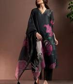 women floral printed regular linen kurta with trousers & with dupatta