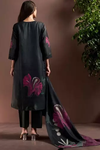 women floral printed regular linen kurta with trousers & with dupatta