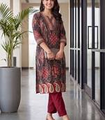 women ethnic motifs printed regular cotton kurta with trousers