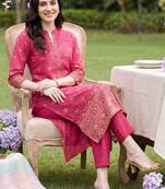 women ethnic motifs printed regular cotton kurta with trousers