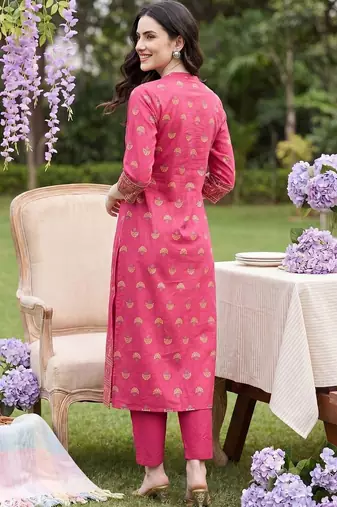 women ethnic motifs printed regular cotton kurta with trousers