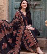 women ethnic motifs printed regular cotton kurta with trousers & with dupatta