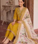 women ethnic motifs embroidered regular thread work kurta with trousers & with dupatta