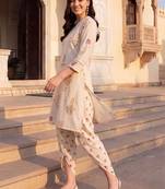 women floral printed regular thread work kurta with dhoti pants