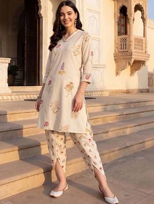 women floral printed regular thread work kurta with dhoti pants 6