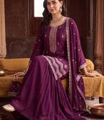women ethnic motifs embroidered regular thread work kurta with sharara & with dupatta