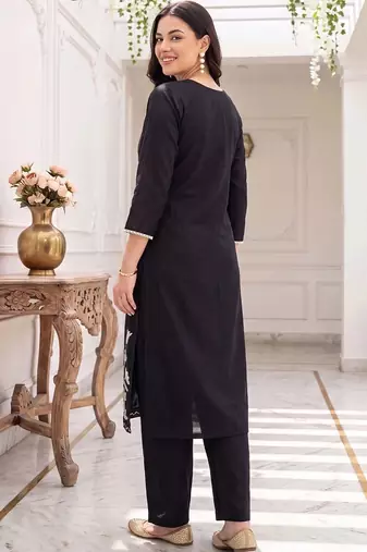 women ethnic motifs embroidered regular thread work kurta with trousers & with dupatta