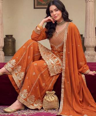 women ethnic motifs embroidered regular kurta with sharara & with dupatta 1