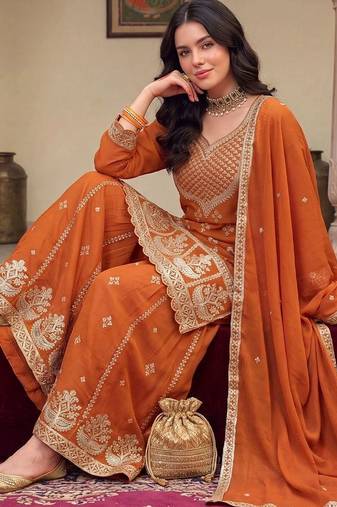 women ethnic motifs embroidered regular kurta with sharara & with dupatta