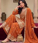 women ethnic motifs embroidered regular kurta with sharara & with dupatta