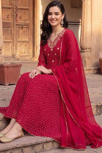 women ethnic motifs printed regular thread work kurta with trousers & with dupatta