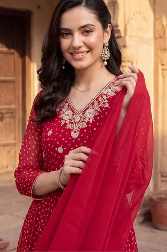 women ethnic motifs printed regular thread work kurta with trousers & with dupatta