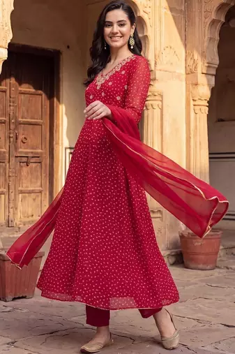women ethnic motifs printed regular thread work kurta with trousers & with dupatta