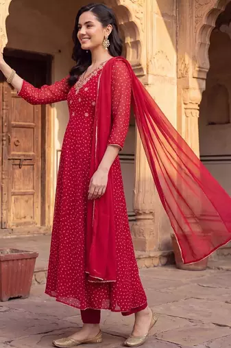 women ethnic motifs printed regular thread work kurta with trousers & with dupatta