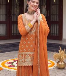 women ethnic motifs embroidered regular thread work kurta with sharara & with dupatta